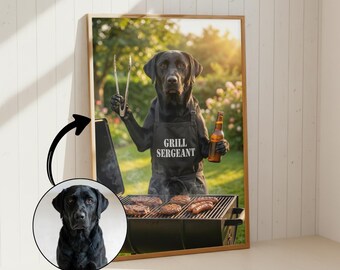 BBQ Lover Gift Custom Dog Portrait from Photo | Funny BBQ Dog Wall Art | Personalised Dog Dad Print