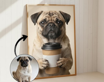 Custom Dog Portrait from Photo | Funny Coffee Dog Wall Art | Dog Mum Gift | Personalised Dog Lover Coffee Print