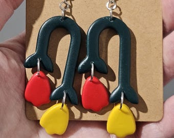 Red and Yellow Drop Tulip Earrings