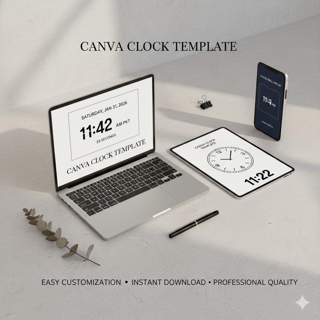 Modern Wall Clock Template Canva | Printable Clock Face (digital ...