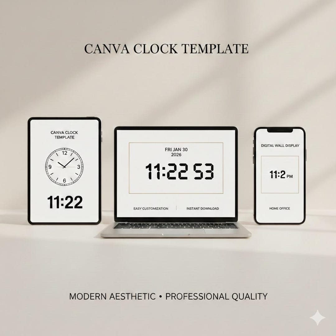 Modern Wall Clock Template Canva | Printable Clock Face (digital ...