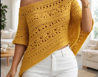 Patrón de poncho de crochet en PDF, top bohemio de crochet extragrande, chal ideal para principiantes, descarga instantánea