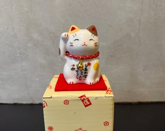 Japanese Calico Lucky Cat | Maneki Neko Ceramic Figurine | Good Luck Charm | Made in Japan | Collectible Gift