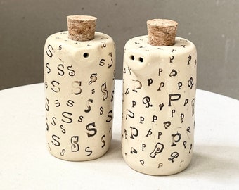 handmade ceramic containers - salt and pepper - letterpress