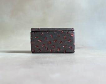 handmade ceramic matchstick box - letterpress numbers - red