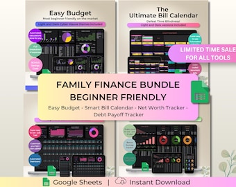 Family Finance Bundle Google Sheets | Monthly Budget Planner | Debt Payoff Tracker Net Worth Dashboard | Bill Calendar Household Manager Hub