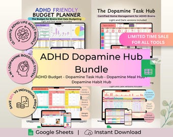 ADHD Dopamine Hub Bundle | Visual Life Map | 4 in 1 Budget Meal Plan Habit Task Tracker | Executive Dysfunction System | Google Sheets Tool