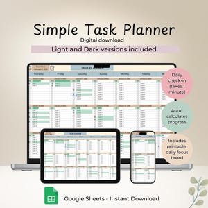 Simple Daily Task Planner Google Sheets | Minimal To Do List Spreadsheet | Weekly progress tracker | Productivity Tracker | Efficient system