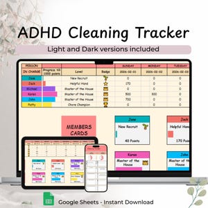ADHD Dopamine Chore Chart Google Sheets Gamified Cleaning Tracker Task Paralysis Tool for Adults Executive Dysfunction Neurodivergent System
