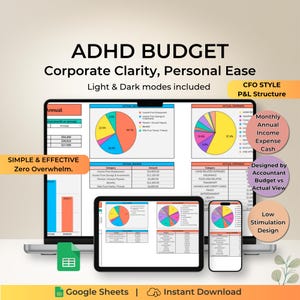 ADHD Budget Spreadsheet Google Sheets CFO Style Personal Finance Dashboard Simple Monthly Annual Wealth Tracker Automated Cash Flow Planner