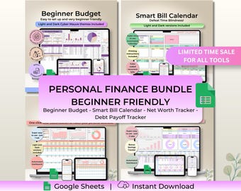 Personal Finance Bundle Google Sheets Budget Template Beginner Monthly Budget Planner ADHD Budgeting Tool Debt Payoff Tracker Bill Calendar