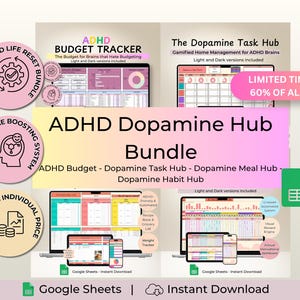 ADHD Dopamine Hub Bundle | Visual Life Map | 4 in 1 Budget Meal Plan Habit Task Tracker | Executive Dysfunction System | Google Sheets Tool