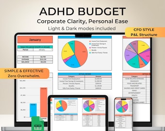 ADHD Budget Spreadsheet Google Sheets CFO Style Personal Finance Dashboard Simple Monthly Annual Wealth Tracker Automated Cash Flow Planner