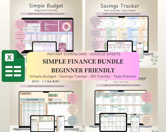 Personal Finance Bundle Automated Google Sheets Budget Spreadsheet Bill Tracker Savings Kit All in 1 Money Organizer Templates Busy Families