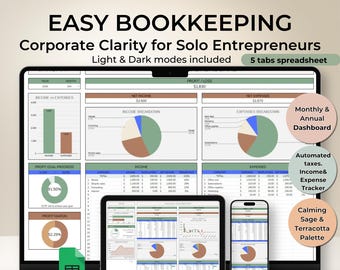 Easy Bookkeeping Template Small Business Bookkeeping Spreadsheet Google Sheets Accounting Ledger Income and Expense Tracker Profit and Loss