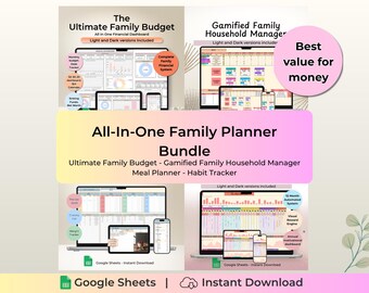 All-In-One Family Budget Organization Bundle Google Sheets | Planner for Busy Moms | Budget, Habits, Meals & Chores | Gamified System 2026