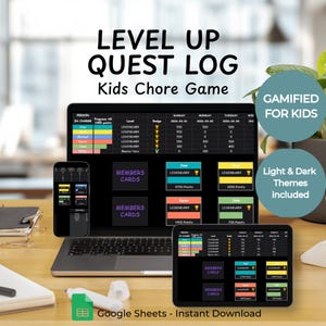 Tabla de tareas gamificada para niños en Google Sheets / Registro de misiones para subir de nivel / Rastreador de rutinas diarias para niños con TDAH / Sistema de recompensas / Juego de habilidades para la vida