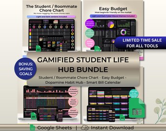 Student Google Sheets Bundle Ultimate Roommate Chore Chart Easy Budget Tracker Gamified Digital Bill Calendar Spreadsheet College Planner
