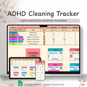 ADHD Dopamin Chore Chart Google Sheets Gamifizierte Reinigung Tracker Aufgabe Lähmung