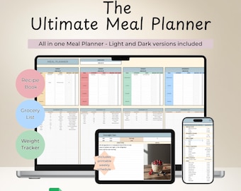Family Meal Planner Google Sheets Template Grocery List & Weight Tracker Spreadsheet Weekly Kids Menu Plan Kit for Busy Moms Food Budget Hub