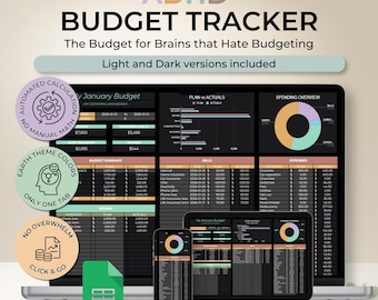 ADHD Budget Tracker Google Sheets | Sensory-Safe Dark Mode Visual Dashboard | Finance Planner Spreadsheet for Executive Dysfunction 1-Click