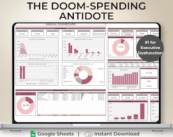 Aesthetic ADHD Budget Spreadsheet Google Sheets Pink Digital Monthly Planner Cute Neurodivergent Finance Hub Visual Impulse Spending Tracker