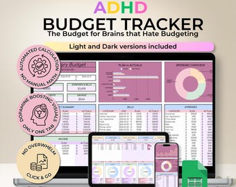 ADHD Budget Tracker Google Sheets Simple Dopamine Finance Dashboard Monthly Money Manager Adults Spreadsheet 2026 Planner Paycheck Worksheet