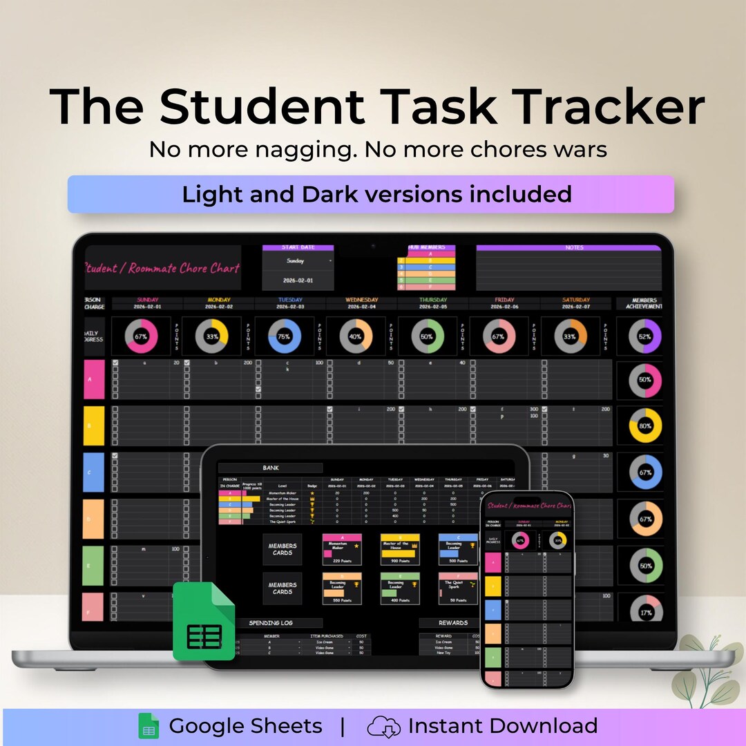 Gamified Study Planner Google Sheets Template Student Task Tracker ADHD ...