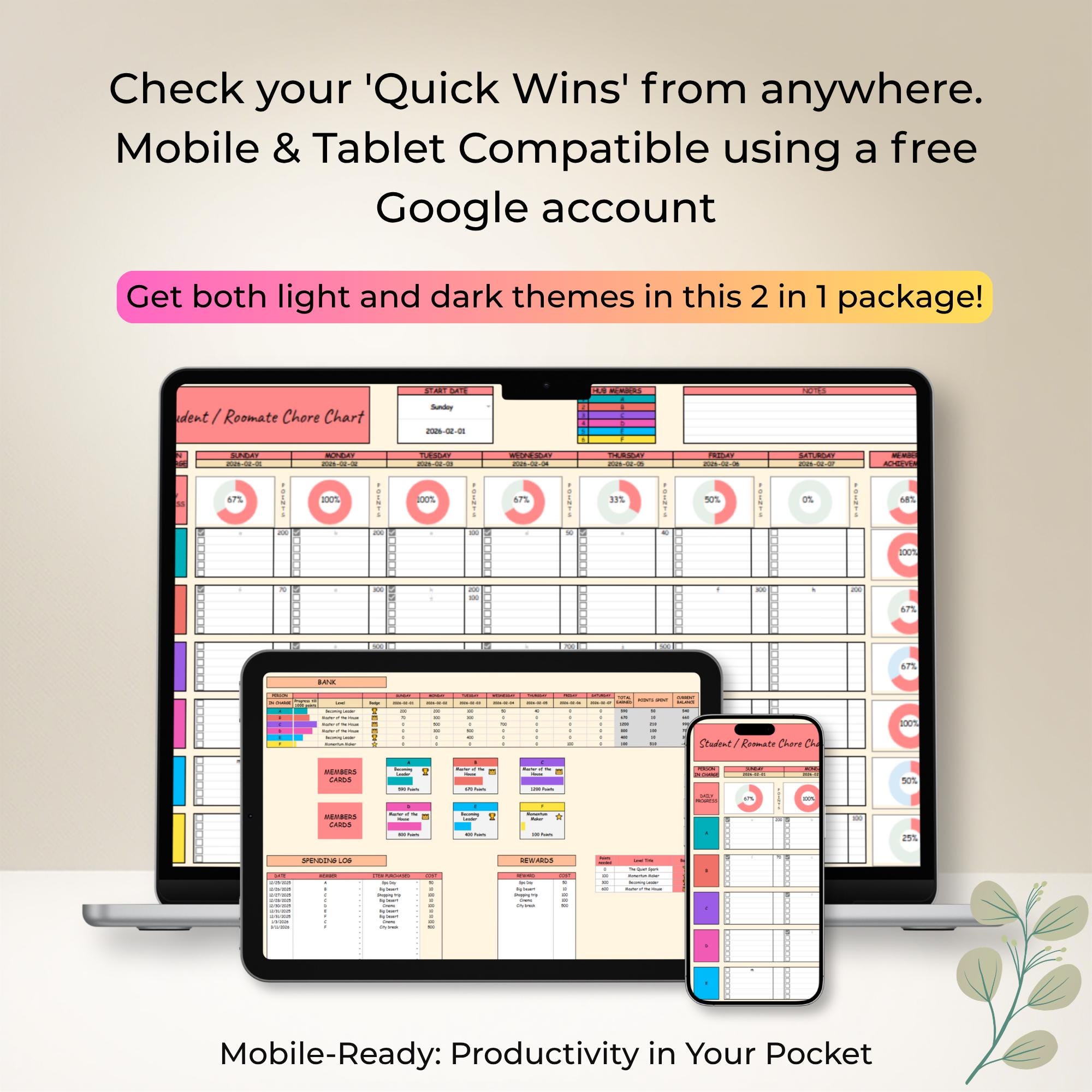 Roommate Chore Chart Google Sheets Template Student Housing Planner ...