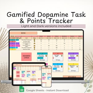 ADHS Dopamin Aufgabenknotenpunkt Google Sheets | Gamifizierte Aufgabenliste für Erwachsene | Exekutiv Dysfunktion Tracker | Gewohnheit Dashboard | -Produktivitäts-Tool