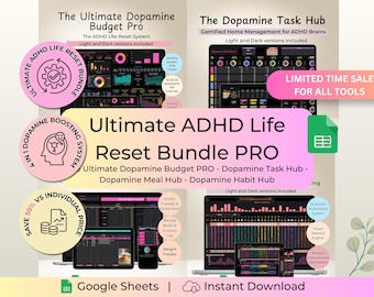 Executive Function Pro Suite ADHD Visual Life Map Annual Budget Spreadsheet Net Worth Sinking Funds Meal Task Habit System Google Sheets