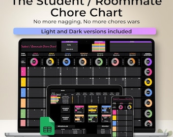Roommate Chore Chart Google Sheets Template Student Housing Planner Shared Apartment Tracker Accountability System Gamified CleaningSchedule