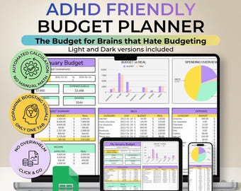 ADHD Budget Planner Google Sheets, Dopamine Finance Dashboard, Neurodivergent Money Tracker, Visual Budgeting Tool, Month Week Paycheck Hub