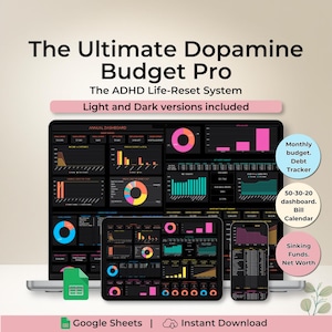 ADHD Budget Tracker Pro Google Sheets Monthly Annual Budget Spreadsheet Executive Dysfunction Tool Visual Map Sinking Funds Debt Snowball