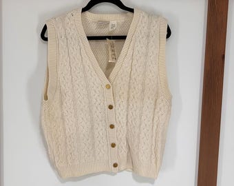 Chaleco cárdigan de punto trenzado vintage Laura Gayle para mujer, talla grande, botones dorados Academia