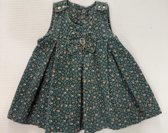 Vestido de punto vintage de pana con estampado floral de Paraiso para bebé de 3 a 6 años, color verde azulado, plisado, ideal para ocasiones especiales.