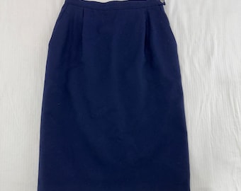Falda lápiz de lana vintage Pendleton Petite, talla 6, azul marino P566-203 / Dark Academia