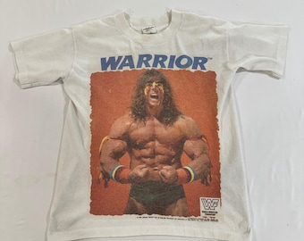 Vintage WWF Ultimate Warrior T Shirt Kids 14/16 White 50/50 1990 Wrestling Retro