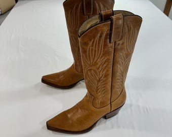 Steve Madden Cowboy Boots 9310 Womens 8.5 Tan Leather Western Pointed Toe Mexico