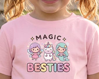 Camiseta mágica para mejores amigas Kawaii Camiseta de mejor amiga Camiseta de fantasía Hada Unicornio Sirena Regalo de fantasía para niñas, Camiseta de hadas para niñas, Camiseta de unicornio para niñas