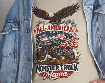 Camiseta All-American Monster Truck Mama / Camiseta para mamá de niño del 4 de julio, Camiseta Monster Truck para mujer del 4 de julio, Camiseta Monster Truck patriótica para mujer
