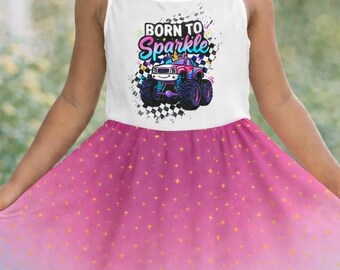 Vestido de unicornio y monster truck para niñas / Vestido sin mangas para niñas, regalo de cumpleaños para niñas aficionadas a los monster trucks.