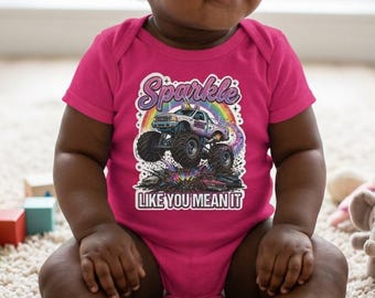 Enhörnings-monstertruck-onesie | Glitter Smash-present, framtida monstertruck-fan, monstertruck-onesie för babyflicka, monstertruck-babyshowerpresent