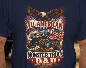 Camiseta de papá fanático de los monster trucks / Camiseta de hombre para el 4 de julio con temática de monster trucks, papá fanático de los monster trucks, papá del 4 de julio, camiseta patriótica para papá