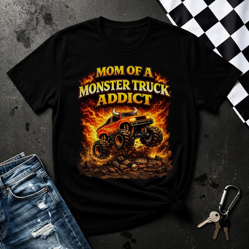 Mom of a Monster Truck Addict Graphic Tee, Boy Mom Monster Truck Shirt, Boy Mom Mother's Day Gift, El Toro Loco Shirt, Grave Digger Shirt image 2
