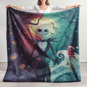 Nertsdeken, sherpafleece, fluwelen pluche plaid, spookachtige skeletkoningdeken, Halloweennacht, gotische pompoen, kersthorrordeken