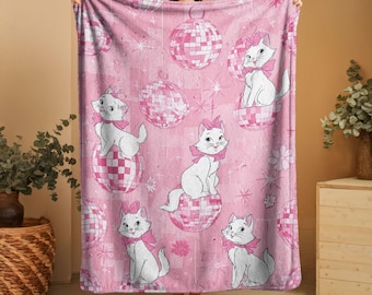 Minkydeken, sherpafleece, katoenfluweel, deken, roze kat deken, fleecedeken discobal kitten, kawaii kat