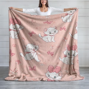 Manta Minky, Forro polar Sherpa, Manta de felpa de terciopelo, Manta de gato, Forro polar con estampado de gatitos rosas, Gatos adorables, Manta con temática de mascotas para niñas