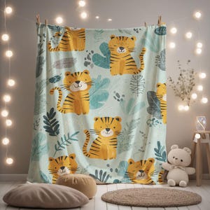 Manta Minky, Forro polar Sherpa, Manta de felpa de terciopelo, Manta de tigre, Manta adorable de animales, Habitación infantil, Estampado de tigre de la jungla