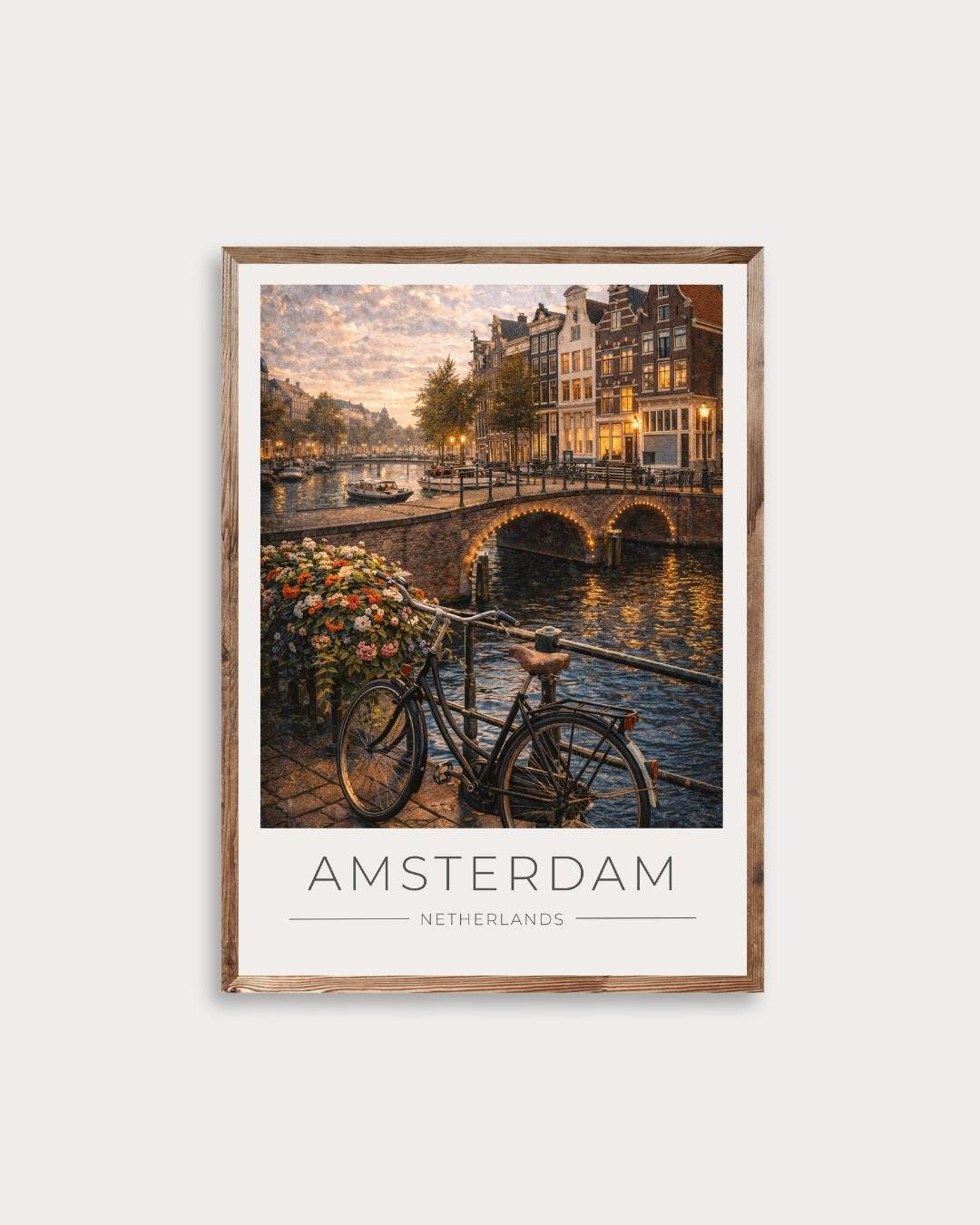Amsterdam Travel Poster Print | Netherlands Wall Art | Canal Cityscape ...